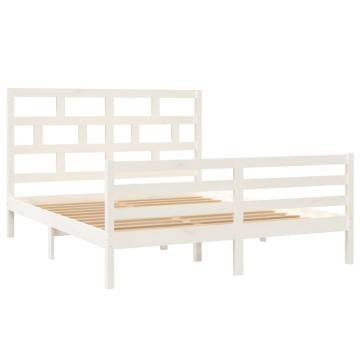 White Solid Wood King Size Bed Frame 150x200 cm | HipoMarket