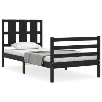 Solid Wood Black Bed Frame with Headboard 90x200 cm