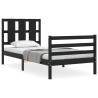 Solid Wood Black Bed Frame with Headboard 90x200 cm