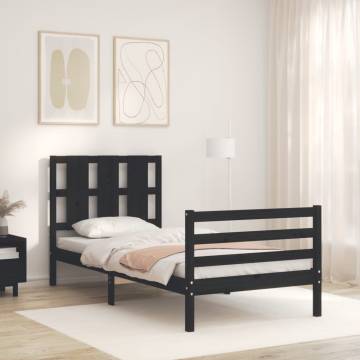 Solid Wood Black Bed Frame with Headboard 90x200 cm