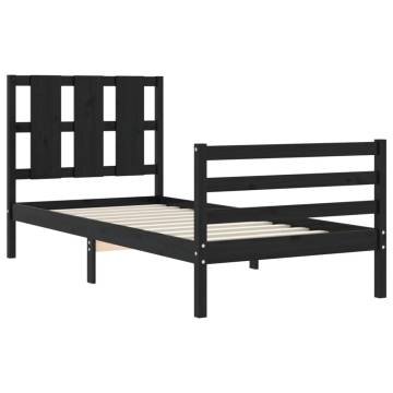 Solid Wood Black Bed Frame with Headboard 90x200 cm