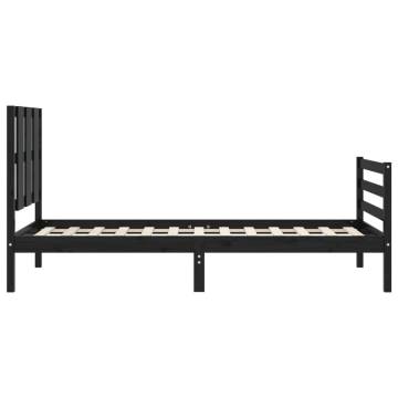 Solid Wood Black Bed Frame with Headboard 90x200 cm