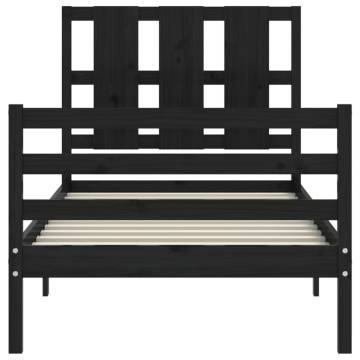 Solid Wood Black Bed Frame with Headboard 90x200 cm