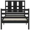 Solid Wood Black Bed Frame with Headboard 90x200 cm