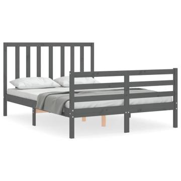 Stylish Grey Bed Frame with Headboard - 140x190 cm Solid Wood