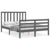 Stylish Grey Bed Frame with Headboard - 140x190 cm Solid Wood