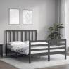 Stylish Grey Bed Frame with Headboard - 140x190 cm Solid Wood