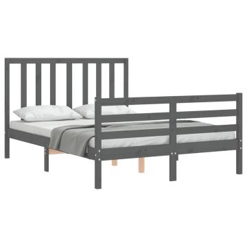 Stylish Grey Bed Frame with Headboard - 140x190 cm Solid Wood