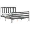 Stylish Grey Bed Frame with Headboard - 140x190 cm Solid Wood