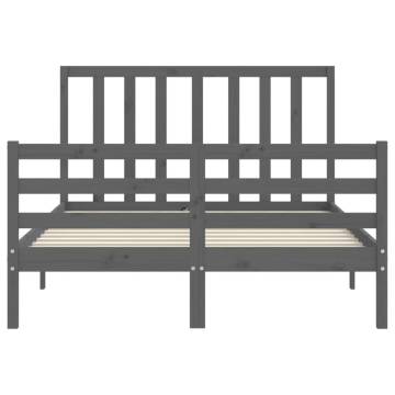 Stylish Grey Bed Frame with Headboard - 140x190 cm Solid Wood