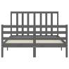 Stylish Grey Bed Frame with Headboard - 140x190 cm Solid Wood