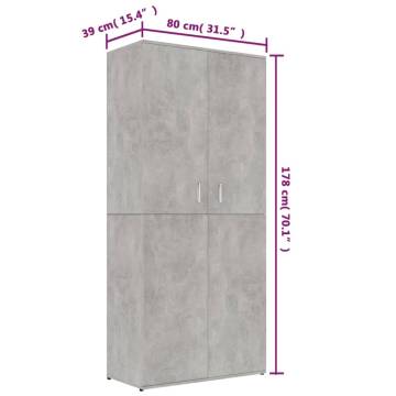 Shoe Cabinet Concrete Grey - 80x39x178 cm | Hipomarket