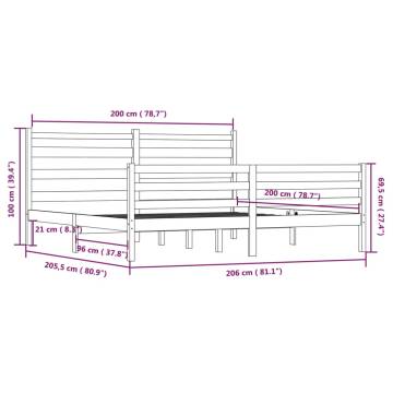 Solid Wood Pine Bed Frame 200x200 cm - Black | HipoMarket