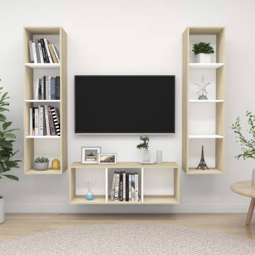 3 Piece TV Cabinet Set - White & Sonoma Oak | Hipo Market