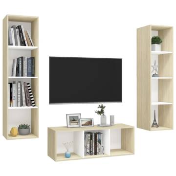 3 Piece TV Cabinet Set - White & Sonoma Oak | Hipo Market