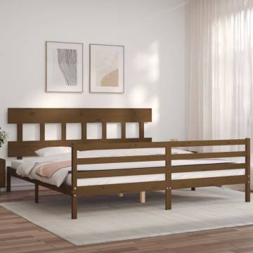 Honey Brown Solid Wood Bed Frame with Headboard - 200x200 cm