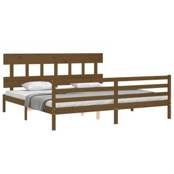 Honey Brown Solid Wood Bed Frame with Headboard - 200x200 cm