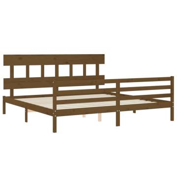 Honey Brown Solid Wood Bed Frame with Headboard - 200x200 cm