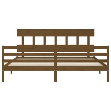 Honey Brown Solid Wood Bed Frame with Headboard - 200x200 cm