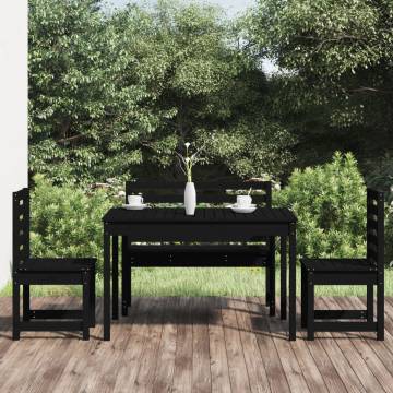 4 Piece Black Solid Wood Pine Garden Dining Set | Hipo Market