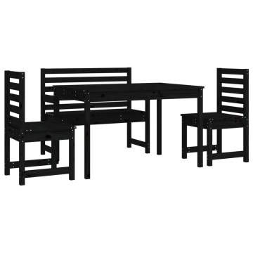 4 Piece Black Solid Wood Pine Garden Dining Set | Hipo Market