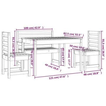 4 Piece Black Solid Wood Pine Garden Dining Set | Hipo Market