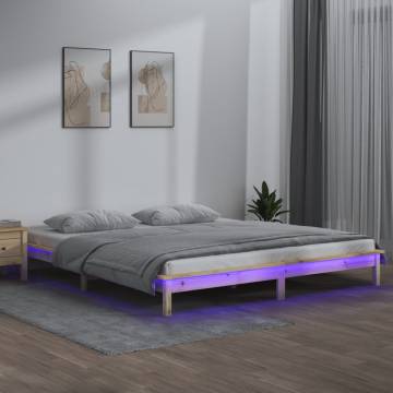 LED Bed Frame 150x200 cm King Size - Solid Wood & LED Lights