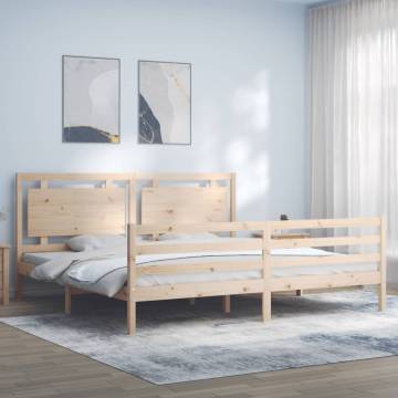 Solid Wood Bed Frame with Headboard 200x200 cm | Hipo Market