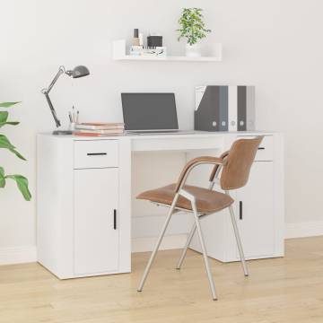 Elegant White Engineered Wood Desk with Cabinet - HipoMarket