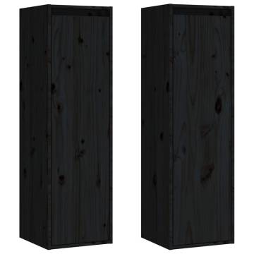 Wall Cabinets 2 pcs Black - Solid Pinewood - 30x30x100 cm