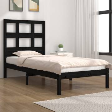 Black Solid Wood Pine Bed Frame 90x200 cm - Hipomarket