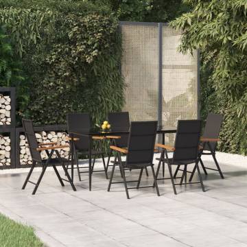 7 Piece Garden Dining Set - Black & Brown Poly Rattan