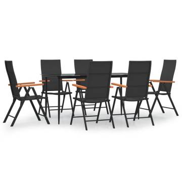 7 Piece Garden Dining Set - Black & Brown Poly Rattan