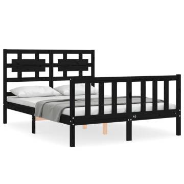 Black Solid Wood Bed Frame with Headboard 140x200 cm - HipoMarket