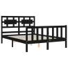 Black Solid Wood Bed Frame with Headboard 140x200 cm - HipoMarket