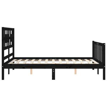 Black Solid Wood Bed Frame with Headboard 140x200 cm - HipoMarket