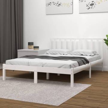 White Solid Wood Pine Bed Frame 140x190 cm | Hipo Market