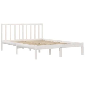 White Solid Wood Pine Bed Frame 140x190 cm | Hipo Market