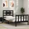 Black Solid Wood Bed Frame with Headboard 90x200 cm