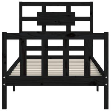 Black Solid Wood Bed Frame with Headboard 90x200 cm