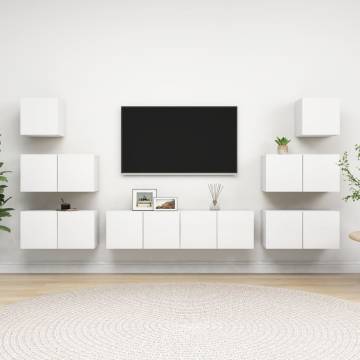 8 Piece White Engineered Wood TV Cabinet Set - Hipomarket