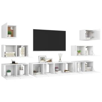 8 Piece White Engineered Wood TV Cabinet Set - Hipomarket