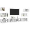 8 Piece White Engineered Wood TV Cabinet Set - Hipomarket