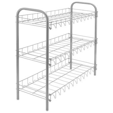 Metaltex 3-Tier Shoe Rack - Silver Grey for Small Spaces