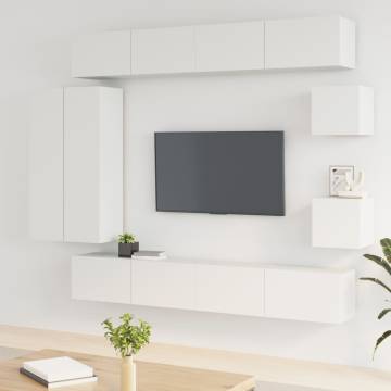 8 Piece White Engineered Wood TV Cabinet Set | Hipomarket