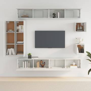 8 Piece White Engineered Wood TV Cabinet Set | Hipomarket