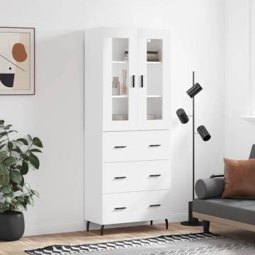 Stylish Highboard High Gloss White - 69.5x34x180 cm