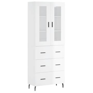 Stylish Highboard High Gloss White - 69.5x34x180 cm