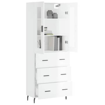 Stylish Highboard High Gloss White - 69.5x34x180 cm