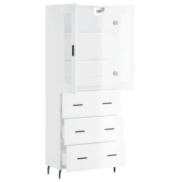 Stylish Highboard High Gloss White - 69.5x34x180 cm